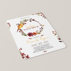Burgundy Flowers Baby Shower Invitation Suite
