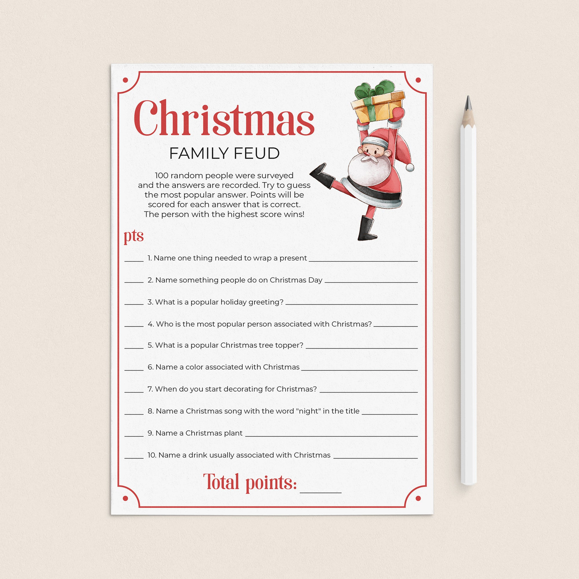 Printable Family Feud Christmas Game | Answers & Points Included