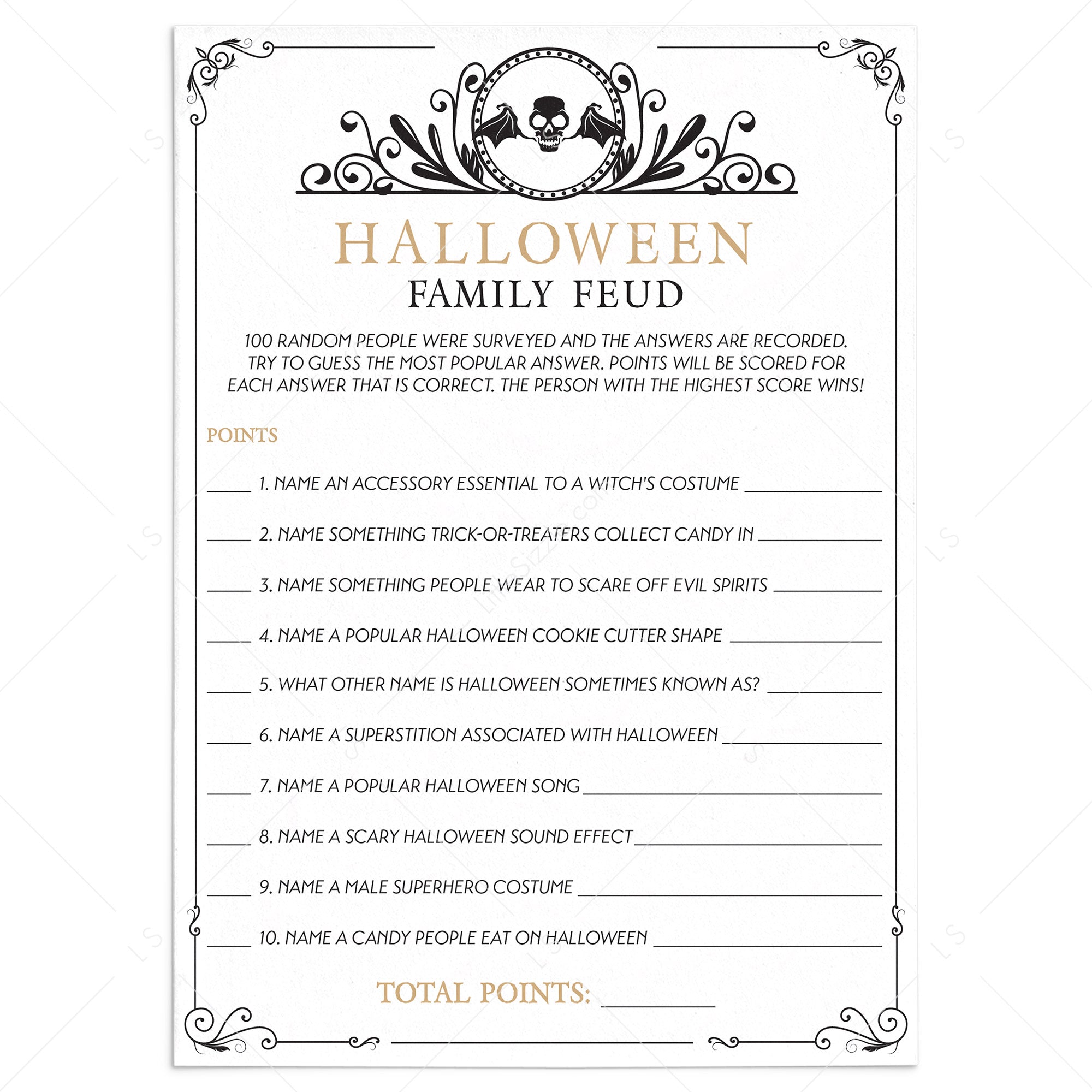 Halloween Feud Questions and Answers Printable by LittleSizzle