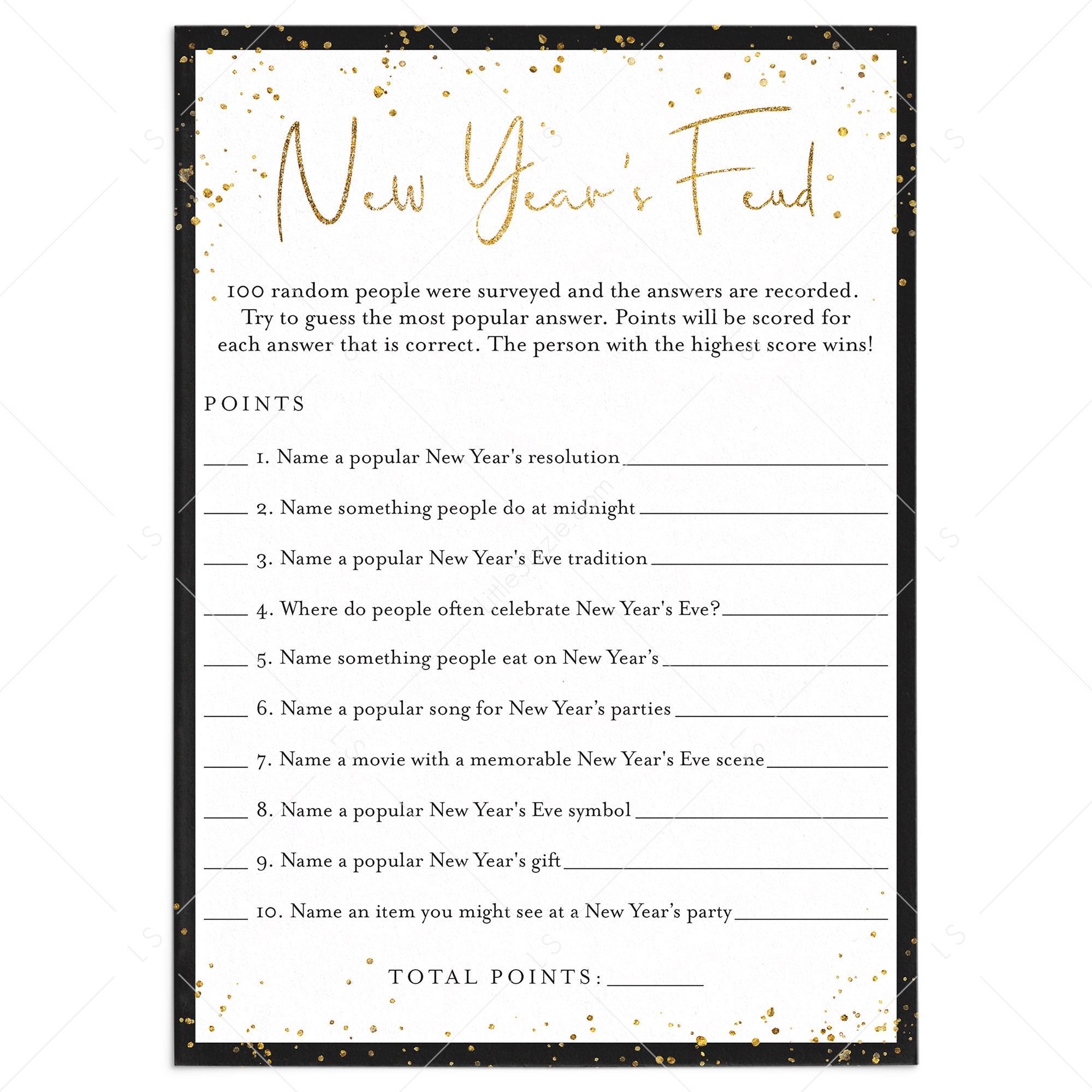 Family Feud Game for New Year's Party Printable by LittleSizzle