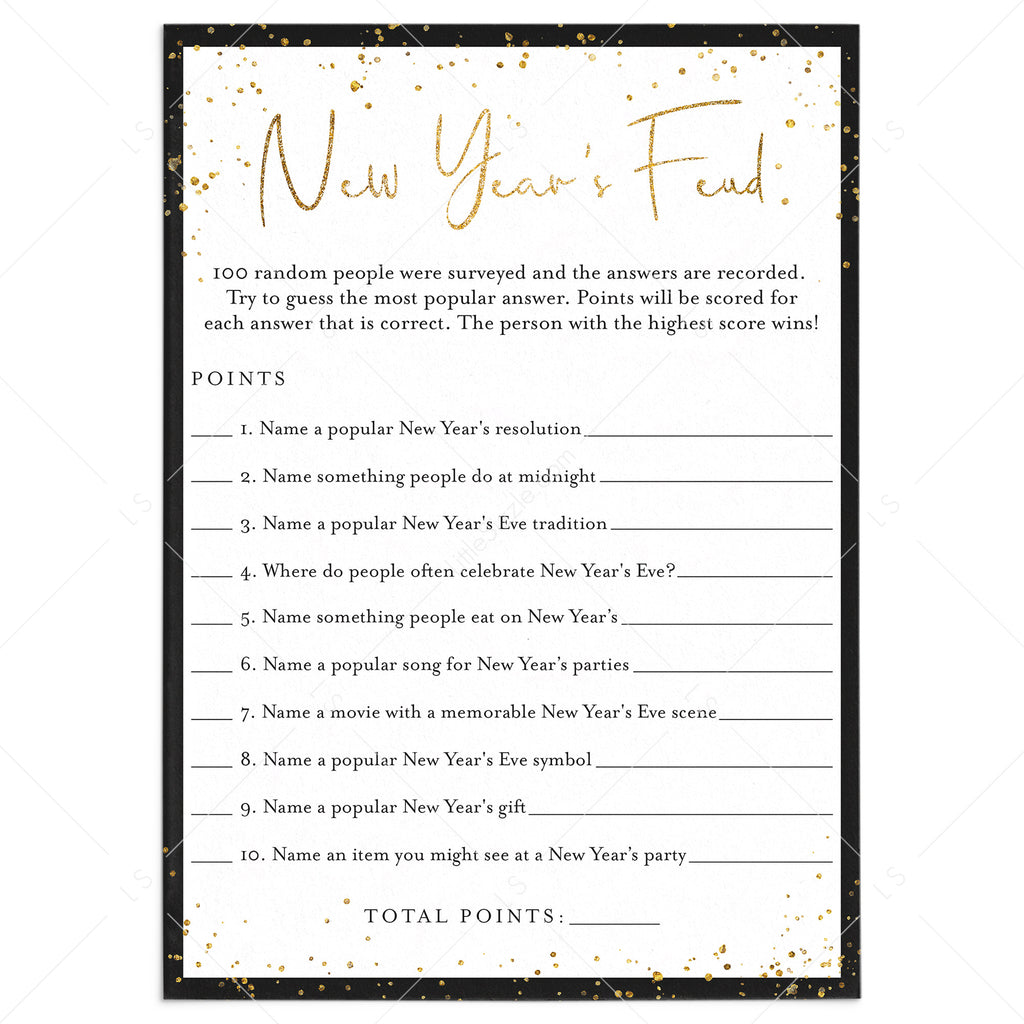 Family Feud Game for New Year's Party Printable | Answers Included ...