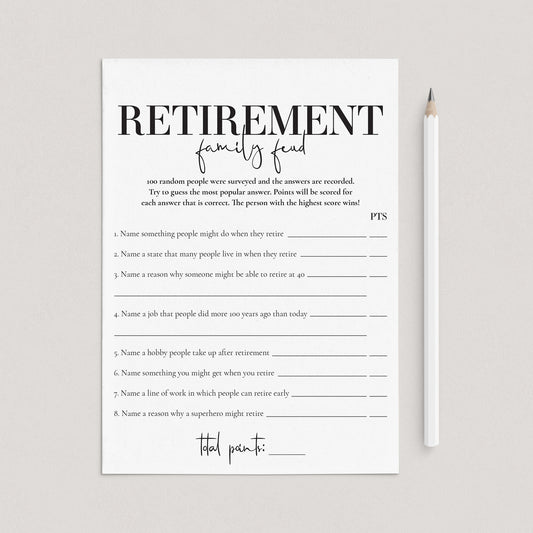Retirement Family Feud Questions and Answers Printable by LittleSizzle