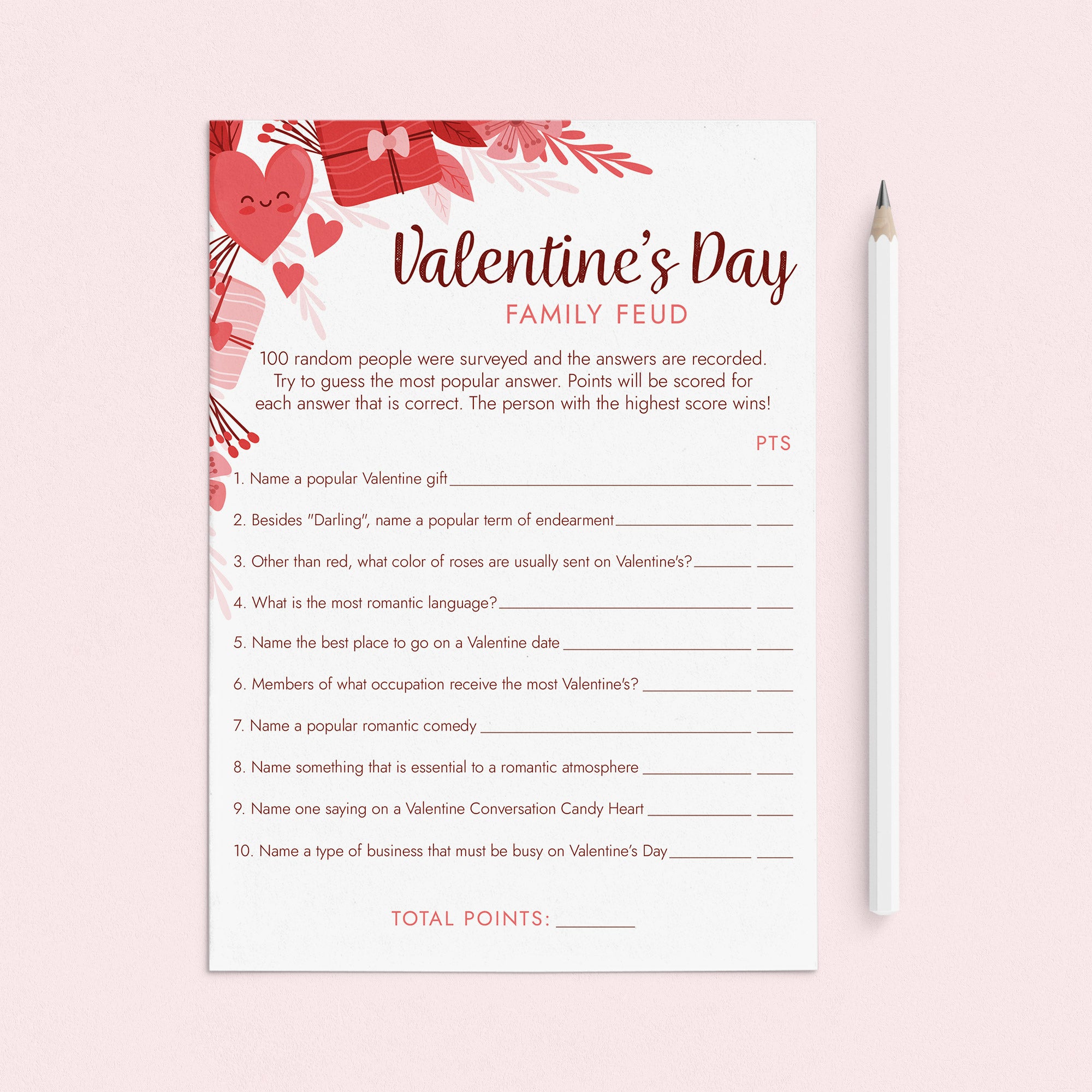 Family Feud Valentine's Day Trivia Game Printable by LittleSizzle