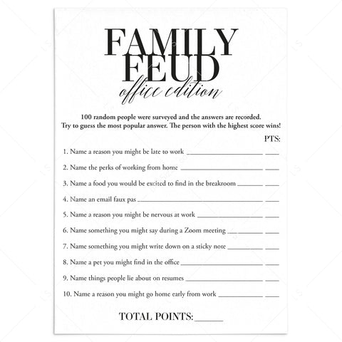Office Family Feud Questions and Answers Printable | Office Party Games ... Office Family Feud Questions and Answers Printable | Office Party Games ...