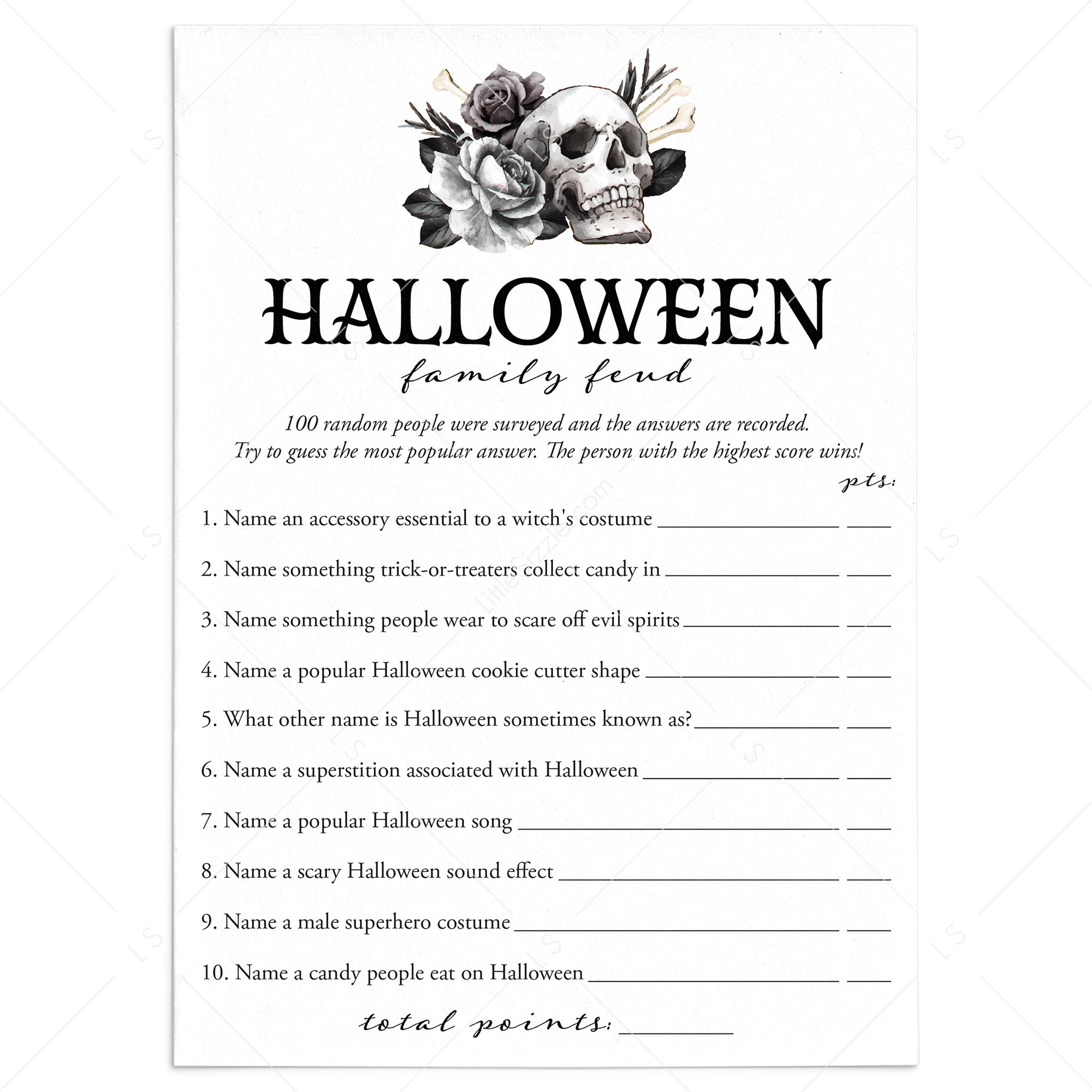 Halloween Family Feud with Answers Printable by LittleSizzle