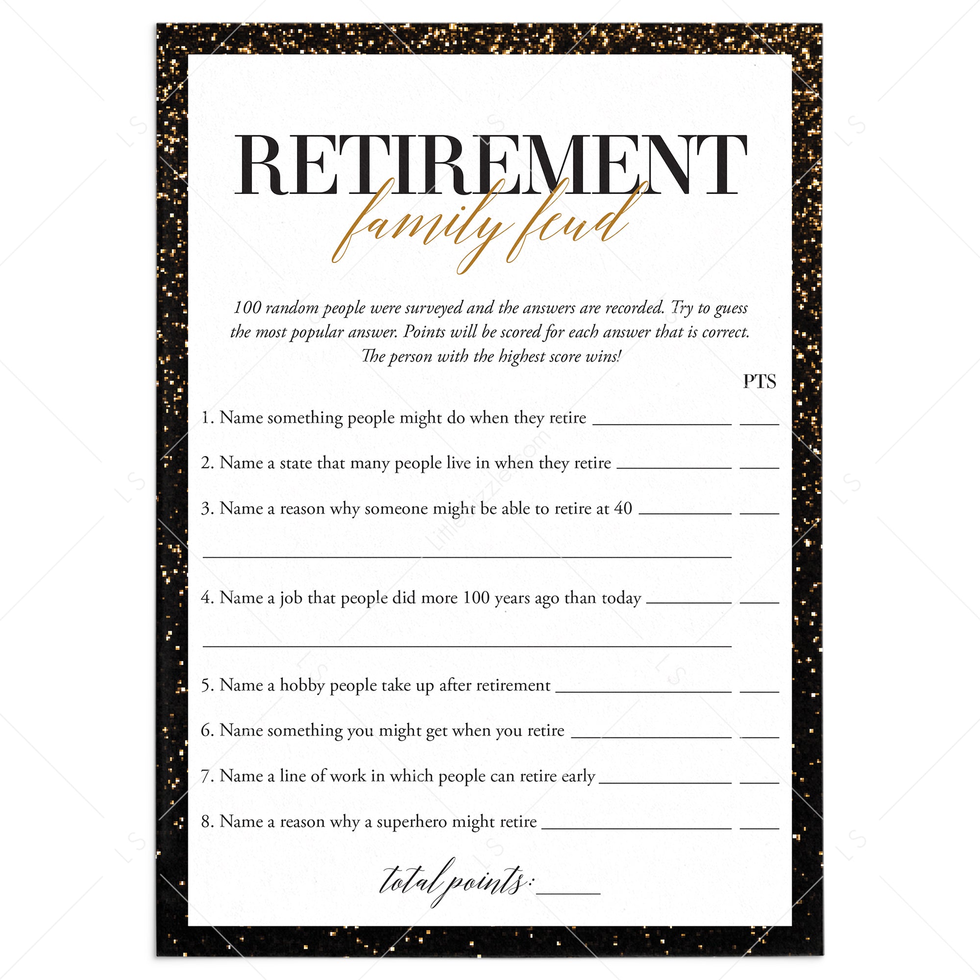 Printable Retirement Feud Game with Answers by LittleSizzle