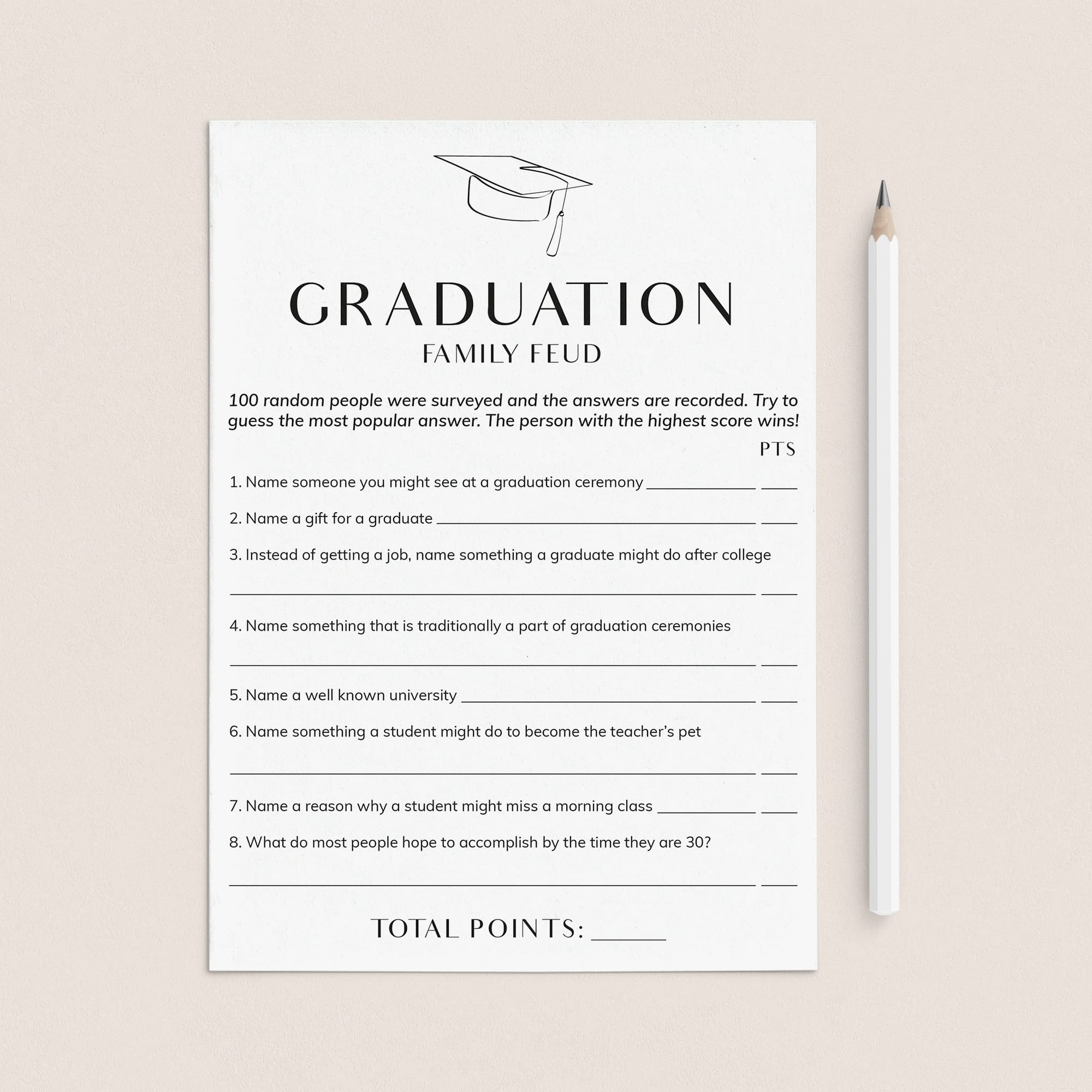 Graduation Family Feud with Answer Key Printable by LittleSizzle