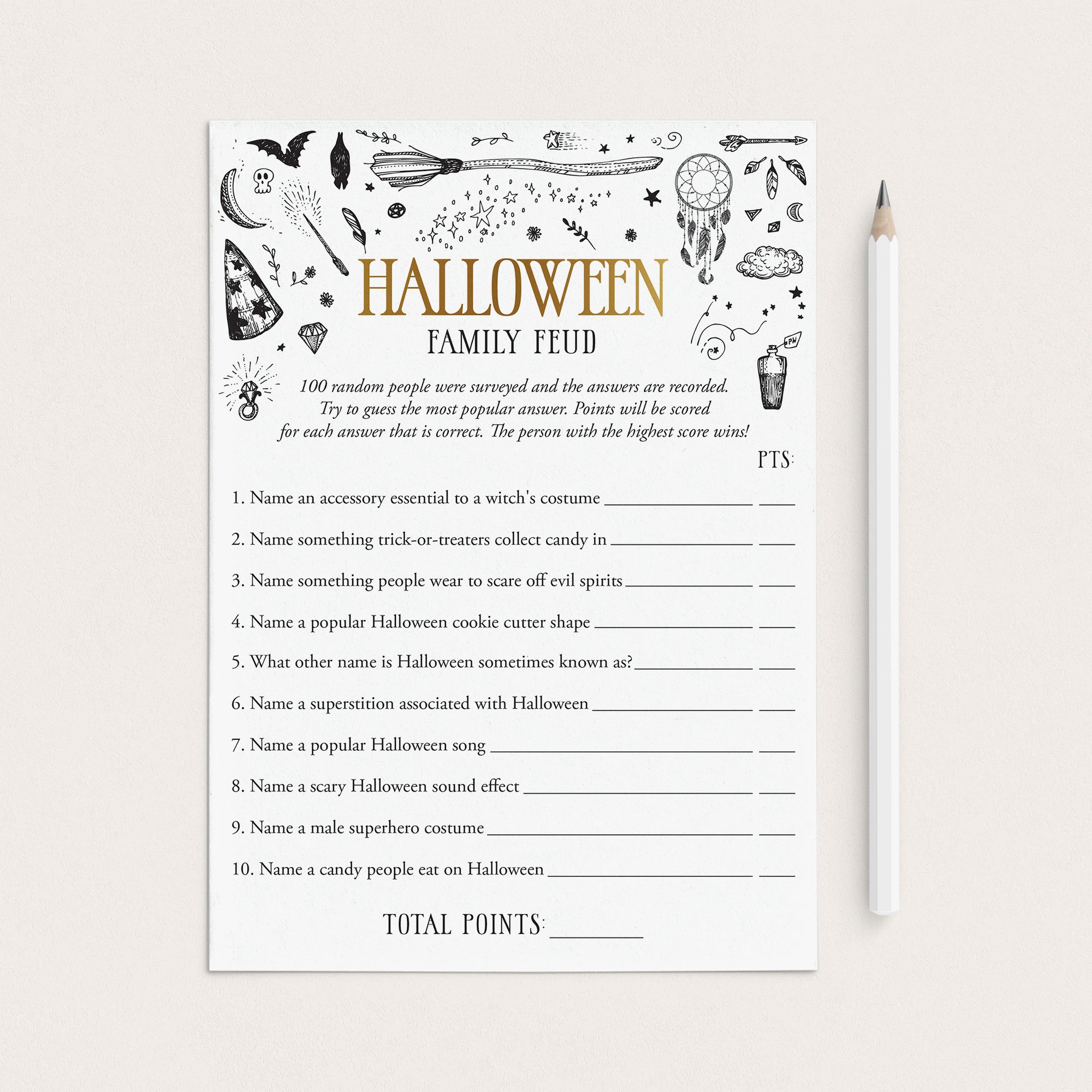 Witch Theme Halloween Party Family Feud Questions and Answers by LittleSizzle
