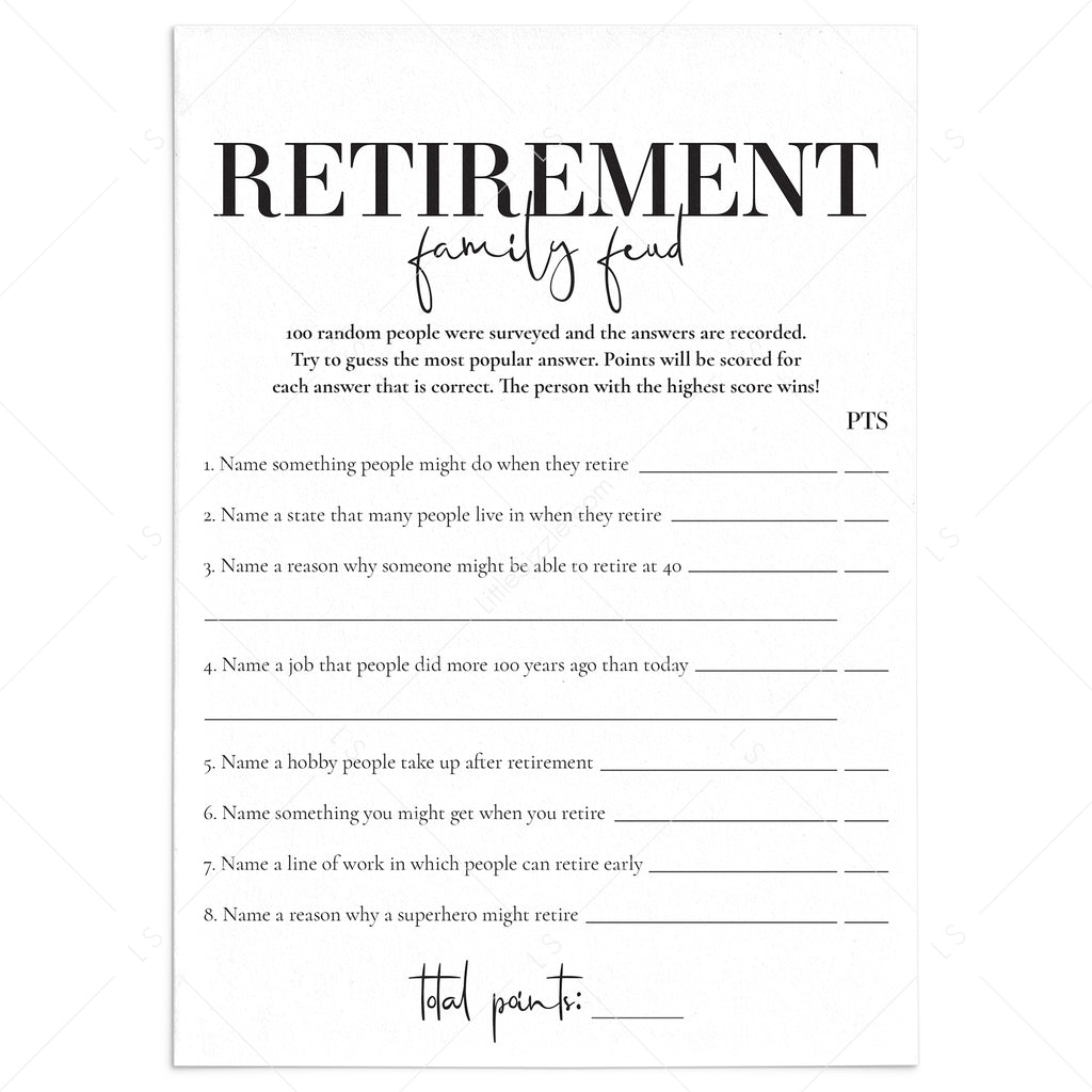 Retirement Family Feud Questions and Answers Printable – LittleSizzle