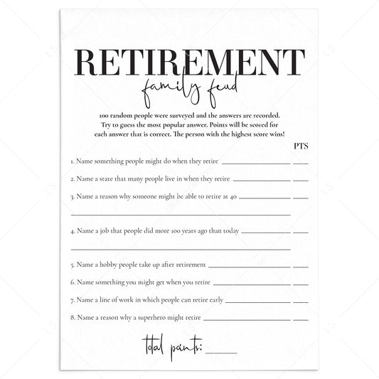 Retirement Family Feud Questions and Answers Printable by LittleSizzle