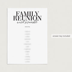 Family Reunion Game Word Scramble with Answer Key Printable