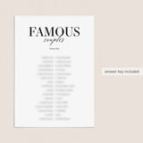 Famous Couples Game with Answer Key Printable