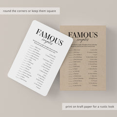 Famous Couples Game with Answer Key Printable