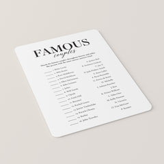 Famous Couples Game with Answer Key Printable