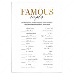 Gold Celebrity Couples Match Game with Answers Printable by LittleSizzle