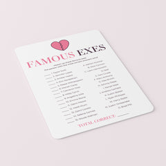 Famous Exes Match Game with Answer Key Printable