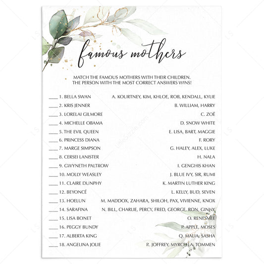 Famous Moms Game with Answer Key Printable by LittleSizzle