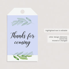 Greenery favor tag editable template by LittleSizzle