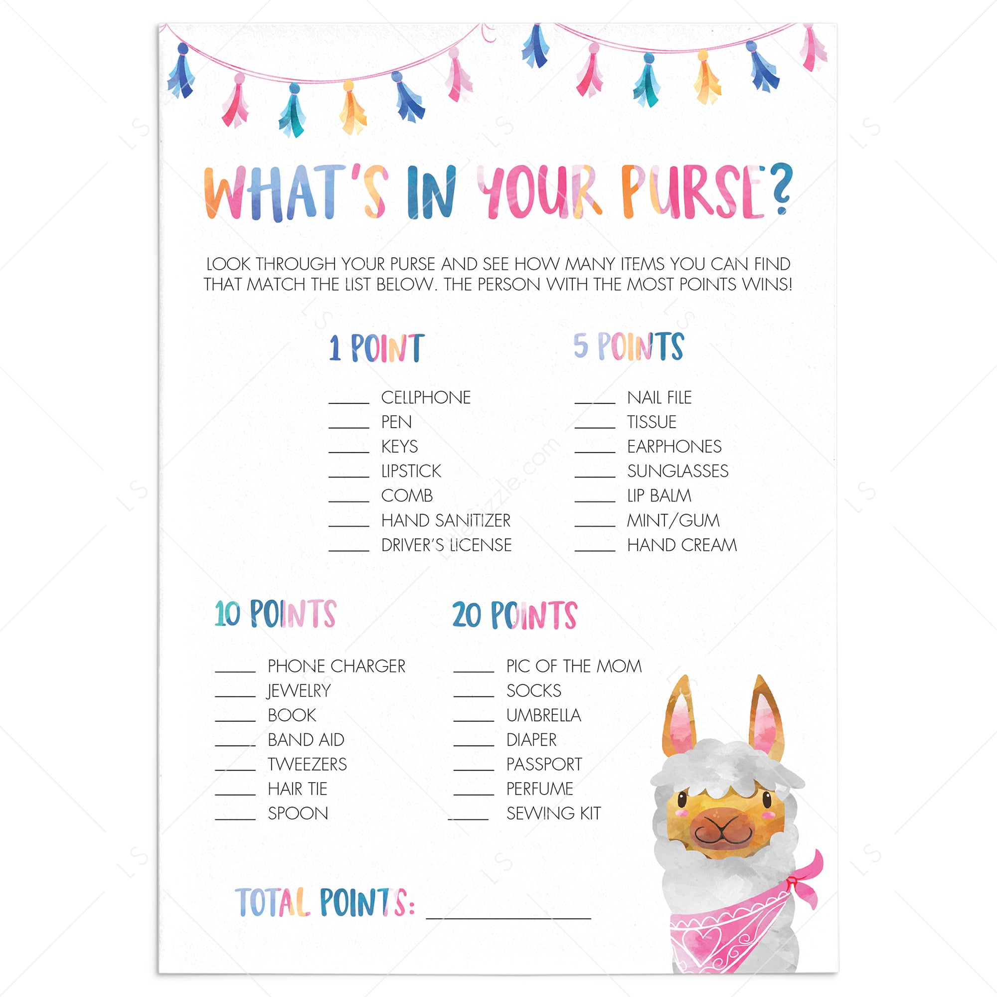 Fiesta Baby Shower Game What's In Your Purse Printable by LittleSizzle