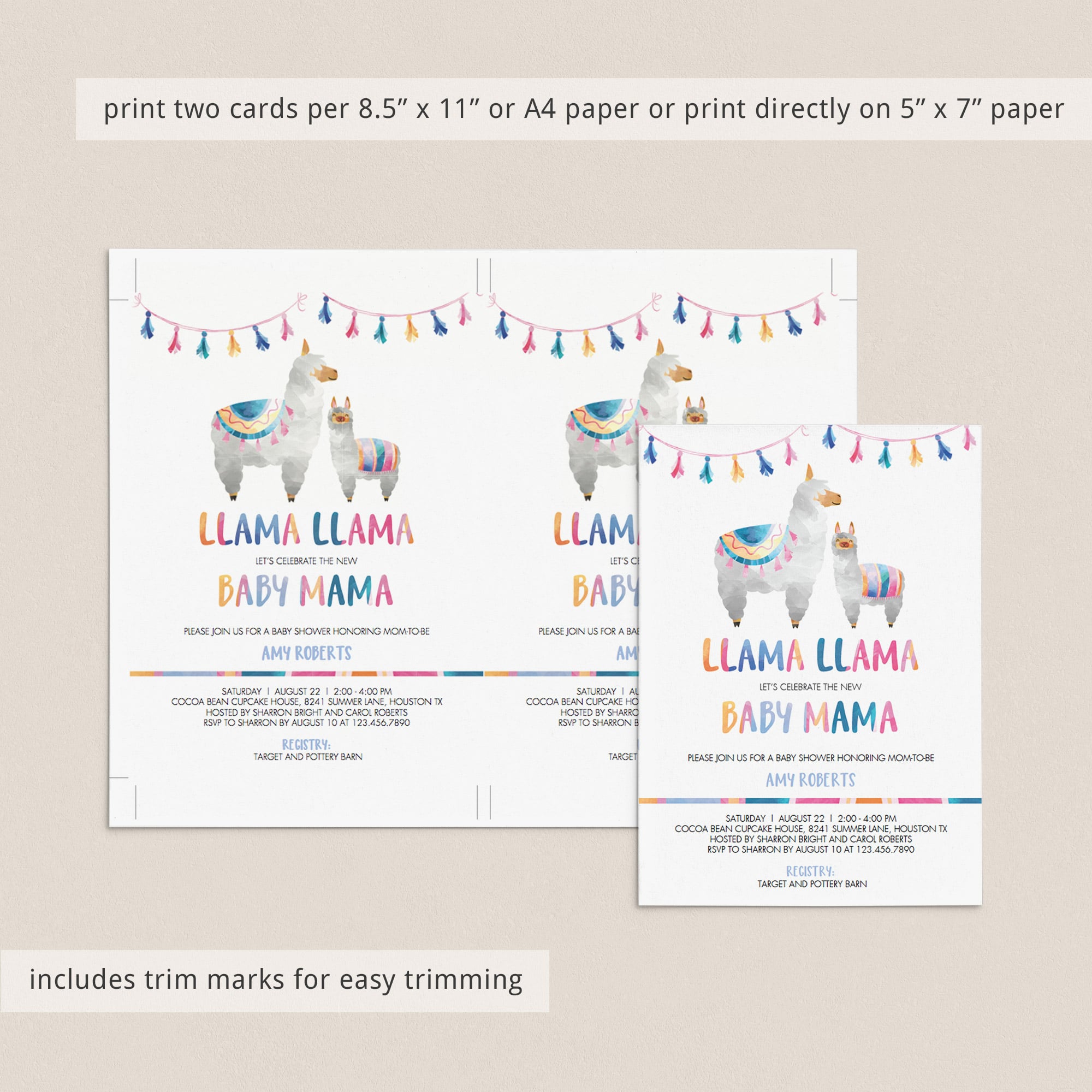 DIY llama baby shower invitations by LittleSizzle