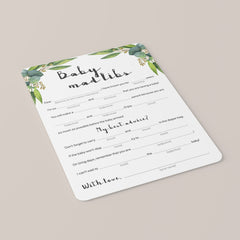 Baby mad libs advice cards green leaves by LittleSizzle