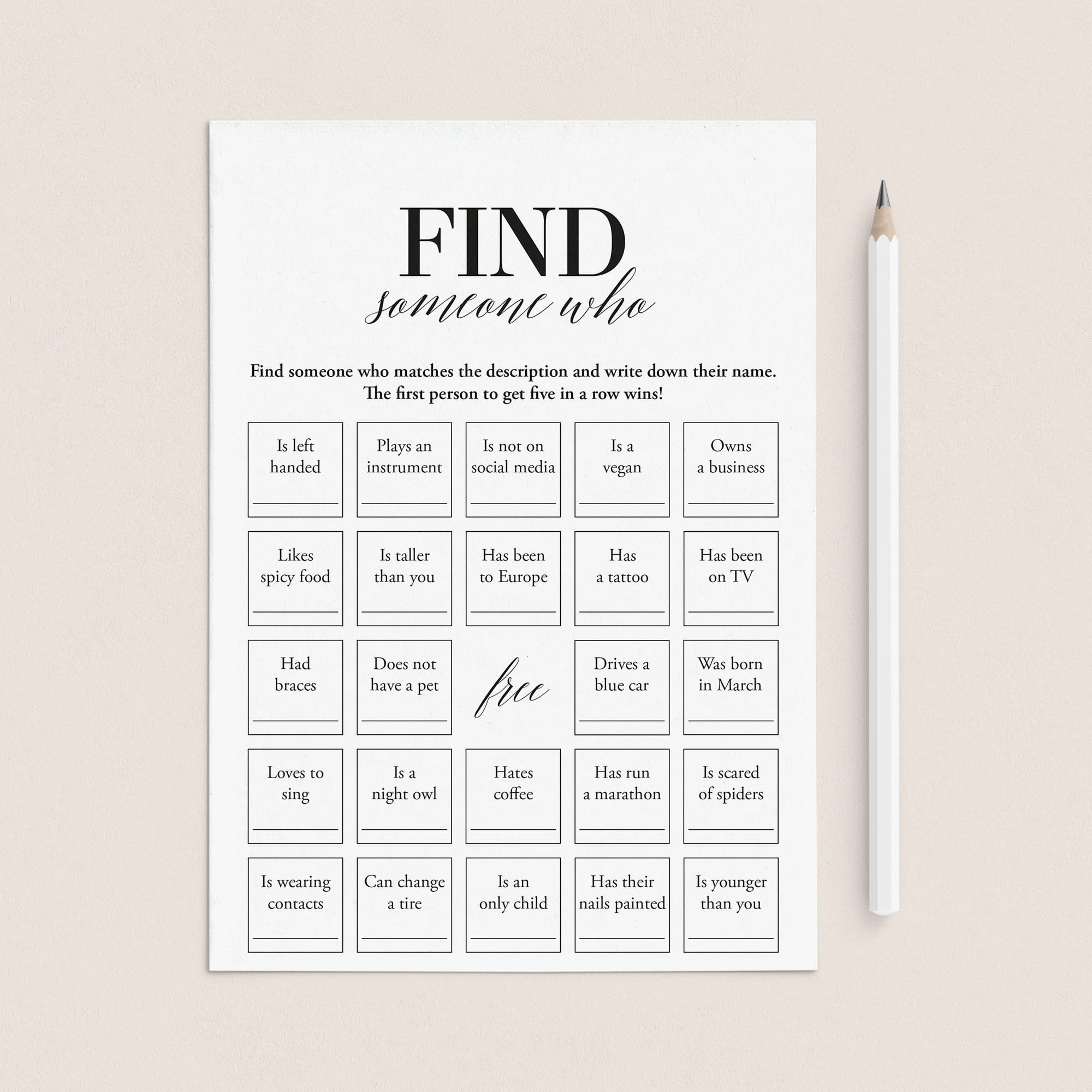 Icebreaker Bingo Find Someone Who Printable by LittleSizzle