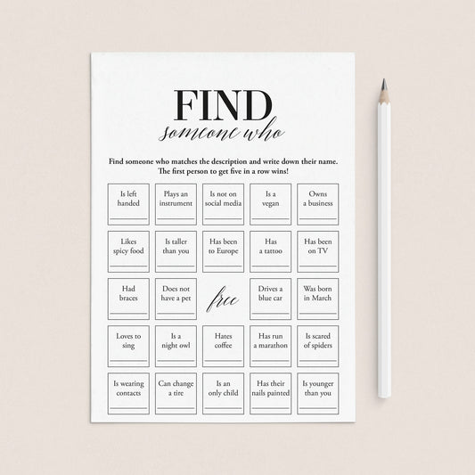 Icebreaker Bingo Find Someone Who Printable by LittleSizzle