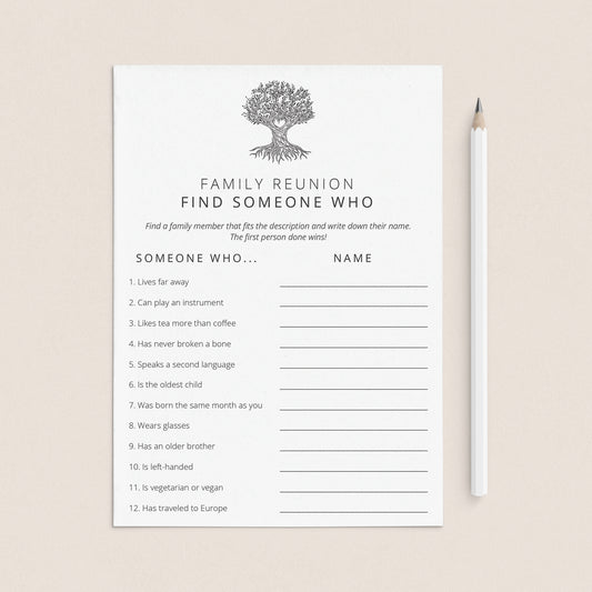 Printable Family Reunion Icebreaker Game Find Someone Who by LittleSizzle