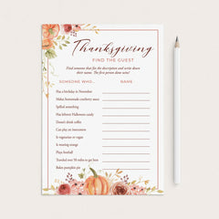 Thanksgiving Find The Guest Game Card Printable by LittleSizzle
