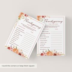 Thanksgiving Find The Guest Game Card Printable
