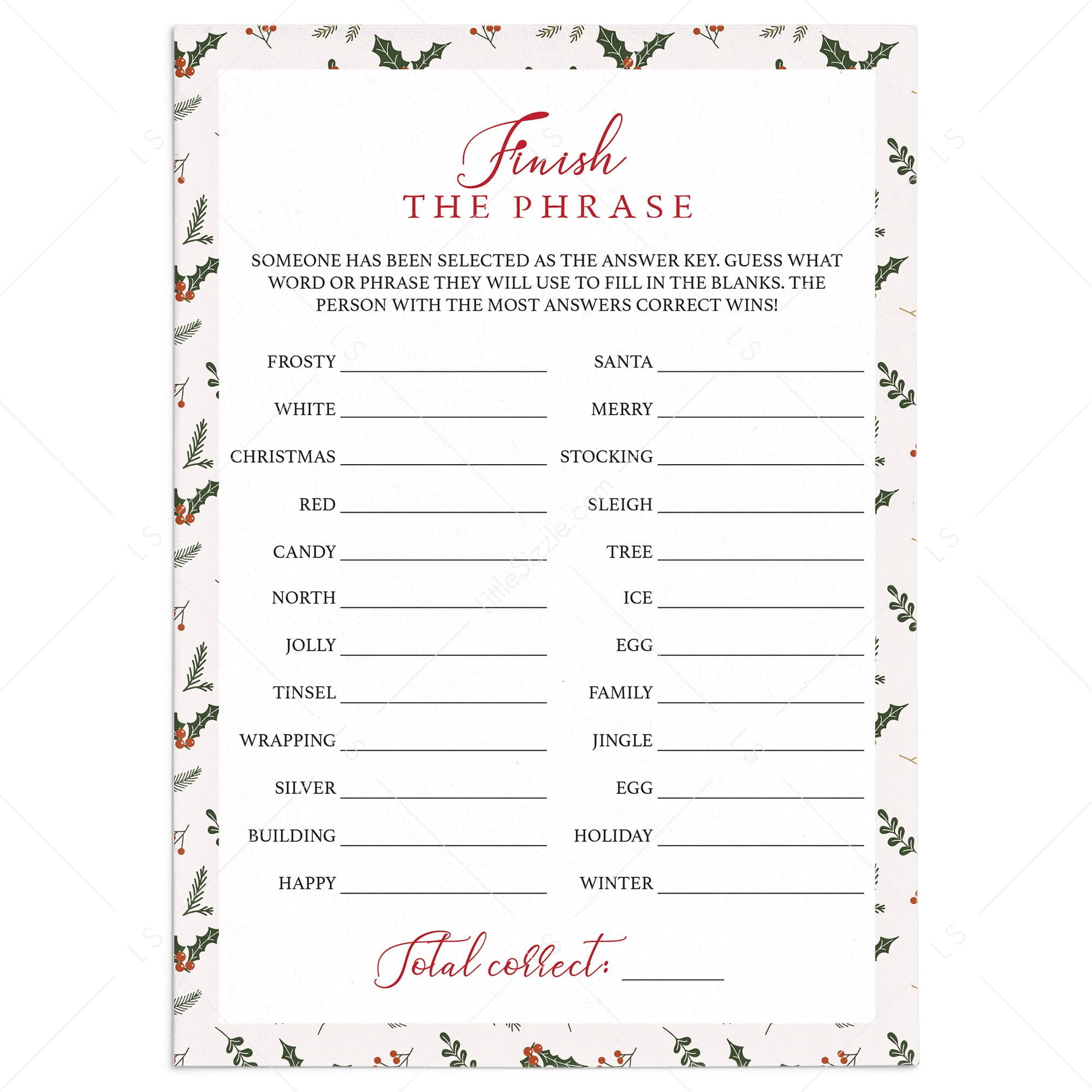 Finish The Phrase Christmas Group Game Download by LittleSizzle