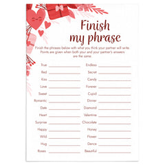 Finish My Phrase Game for Couples Printable by LittleSizzle