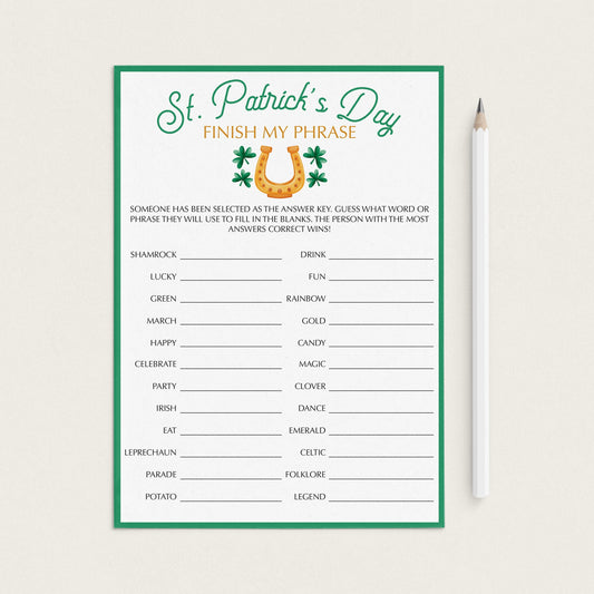 St. Patrick's Day Party Game for Groups Finish My Phrase by LittleSizzle