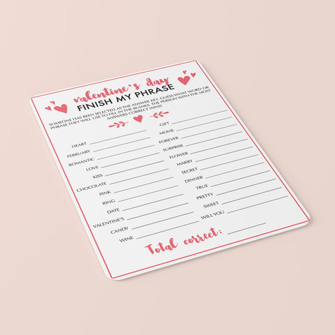 Valentine's Day Party Game Finish My Phrase | Printable & Virtual ...
