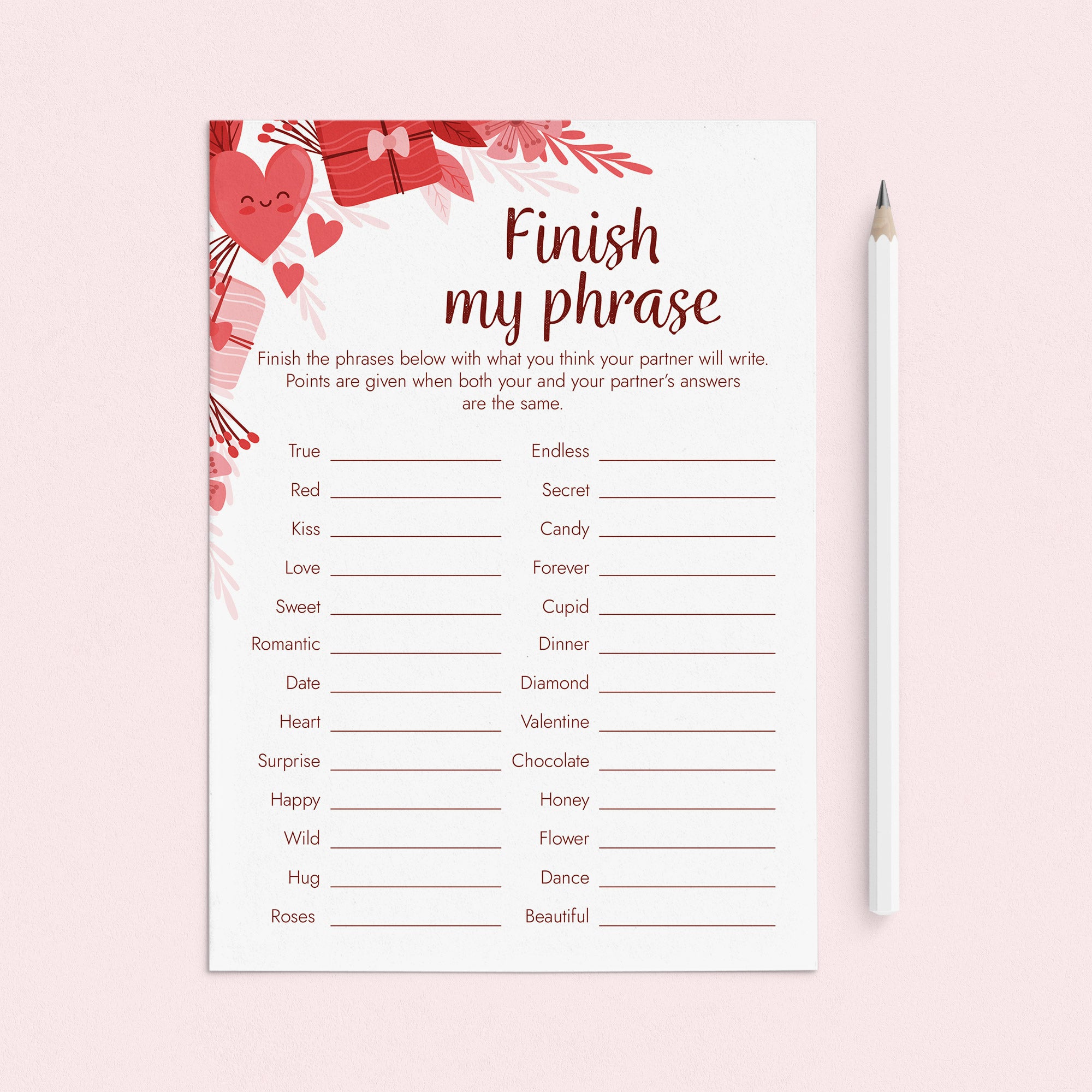 Finish My Phrase Game for Couples Printable by LittleSizzle