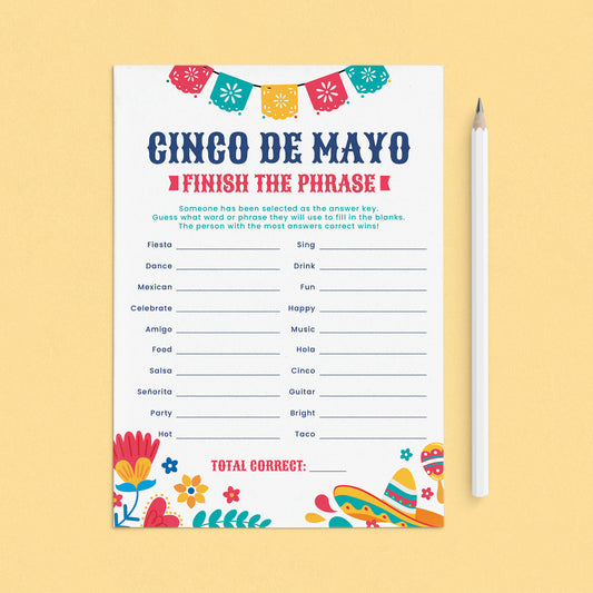 Printable Cinco de Mayo Party Game Finish The Phrase by LittleSizzle