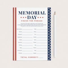 Printable Memorial Day Game for Family Finish The Phrase by LittleSizzle