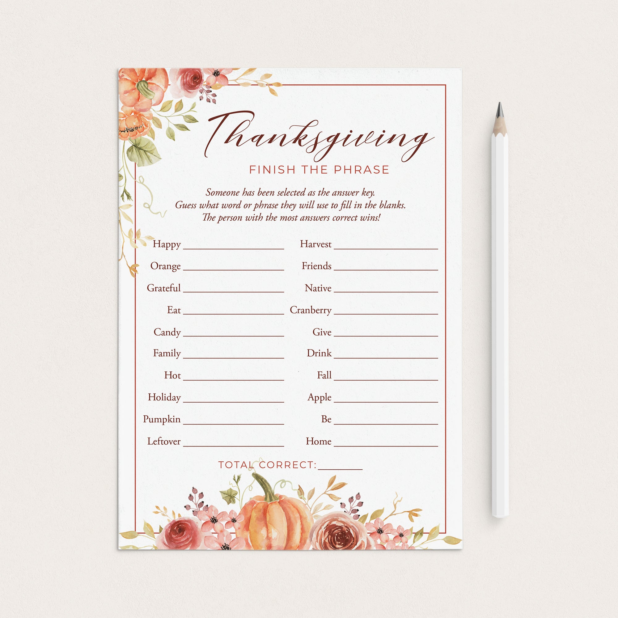 Friendsgiving Group Game Finish The Phrase Printable by LittleSizzle