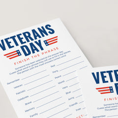 Veterans Day Group Activity Printable Finish The Phrase