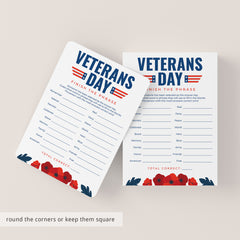 Veterans Day Group Activity Printable Finish The Phrase