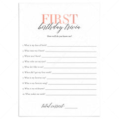 First Birthday Trivia How Well Do You Know The Birthday Girl Printable by LittleSizzle