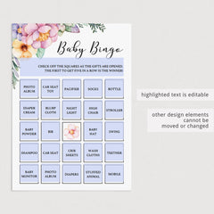 Printable Baby Girl Shower Bingo Cards Pink Flowers