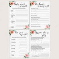 Floral baby shower printable games, decorations and invitations ...