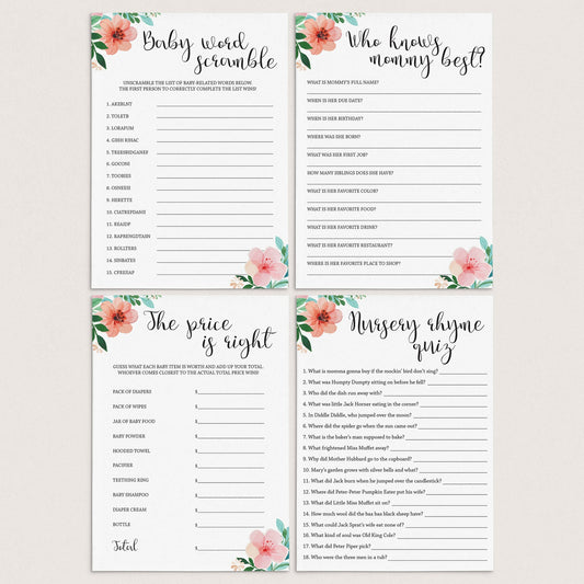 Printable baby shower games pack for girls by LittleSizzle