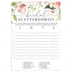 floral bridal scattergories printable cards by LittleSizzle