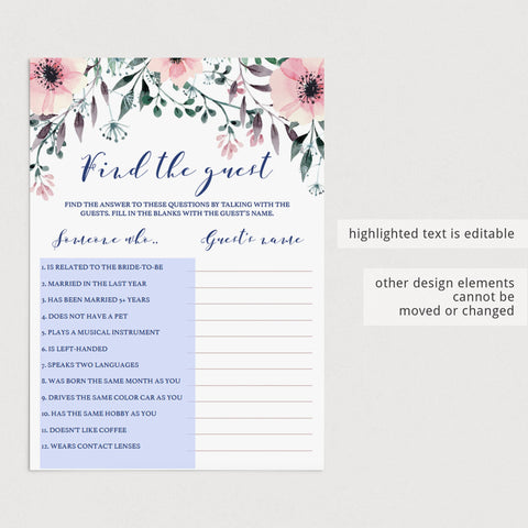 Find the Guest Bridal Shower Games Printable | Editable template ...