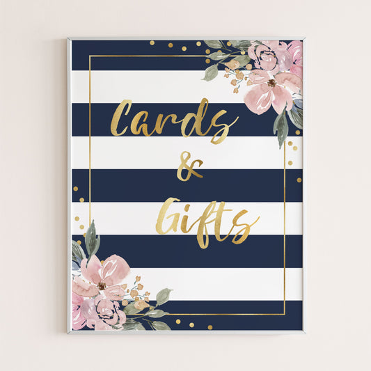 Printable navy stripes and pink floral shower decor by LittleSizzle