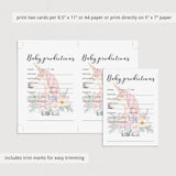 Printable baby prediction card for unicorn baby shower by LittleSizzle