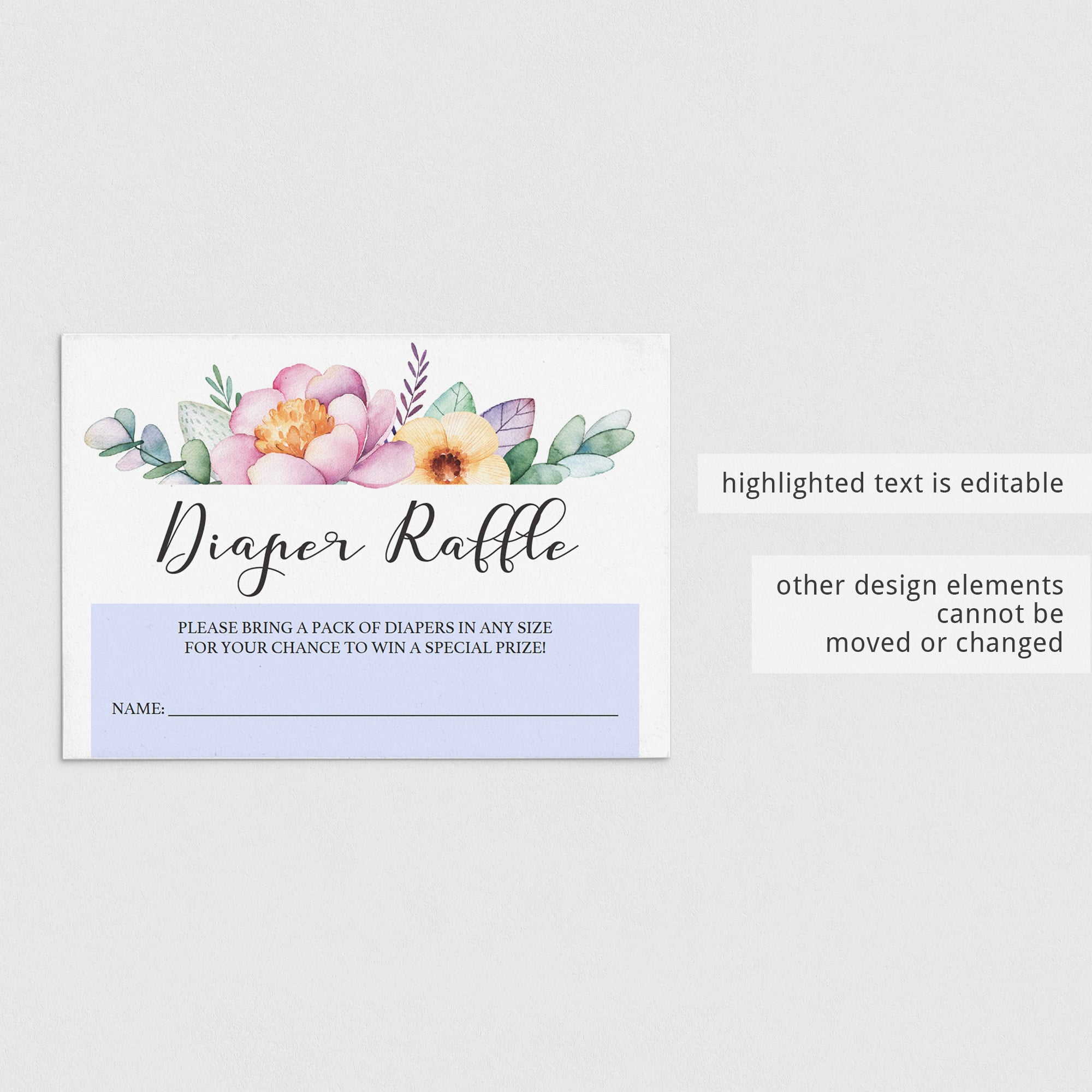 Editable diaper raffle tickets for unicorn baby shower by LittleSizzle