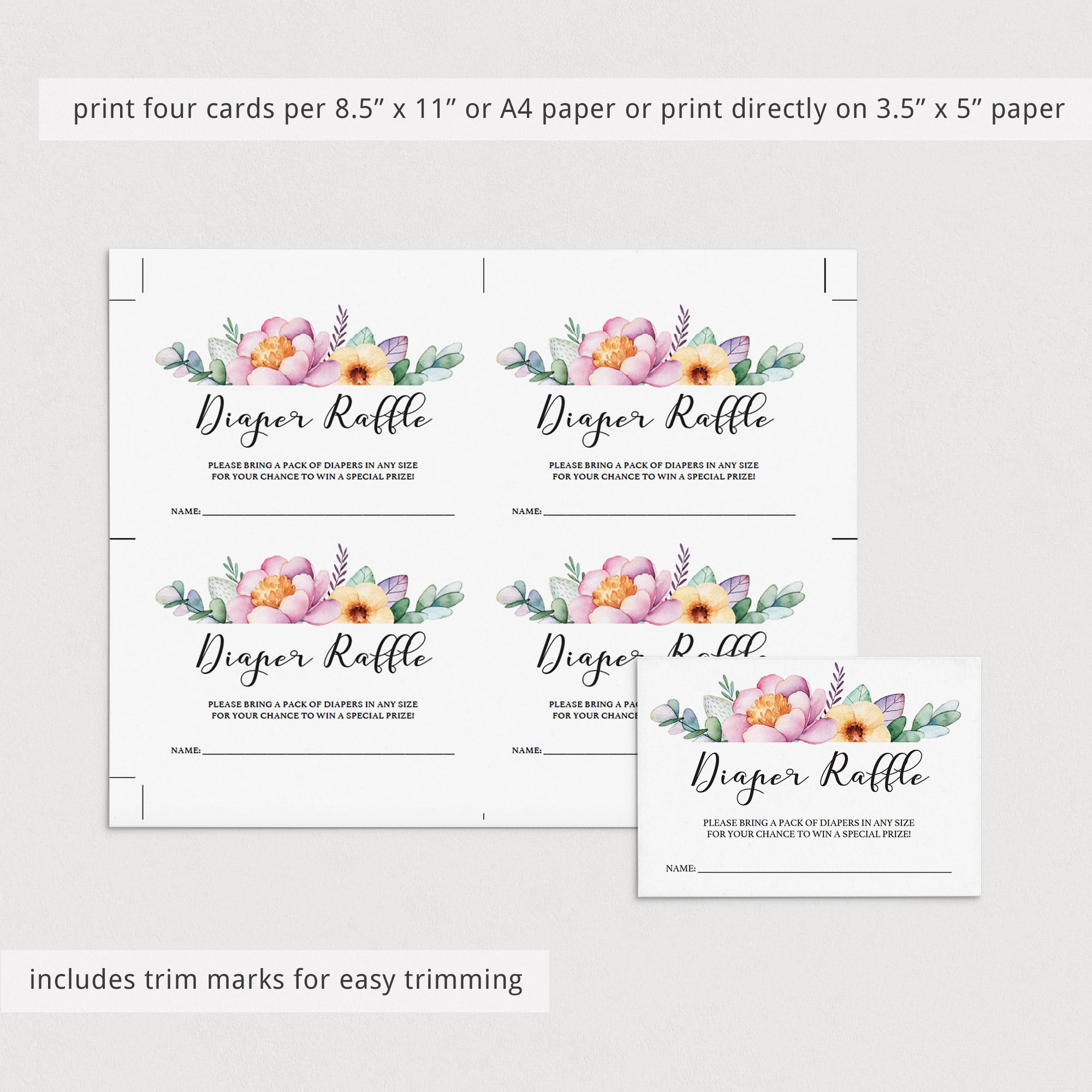 Diaper raffle ticket template for girl baby shower by LittleSizzle